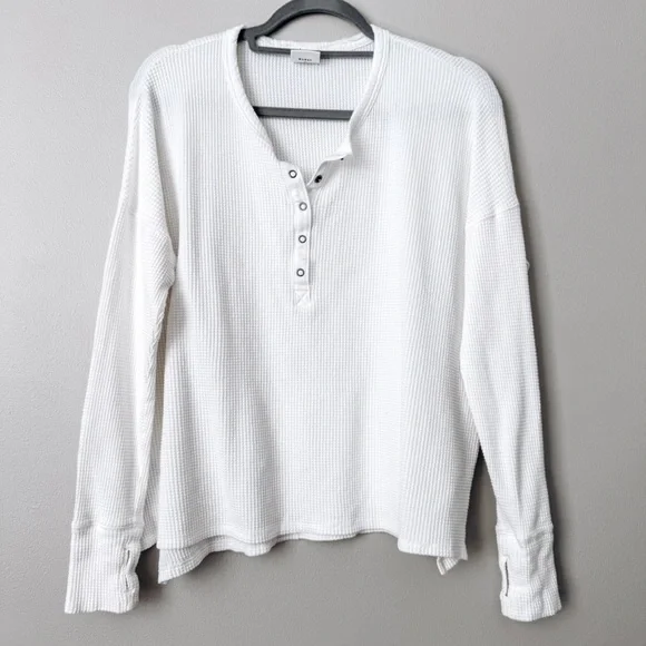 Aerie Offline White Waffle-knit Henley Shirt Size Small - Picture 2 of 7